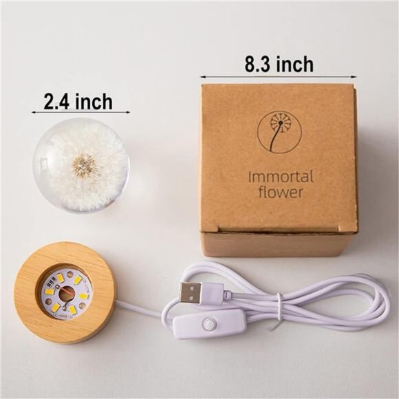 Flower Crystal Ball Night Light, 2.4 inch Glass Ball Night Lamp with Wooden Base - Picture 5 of 6